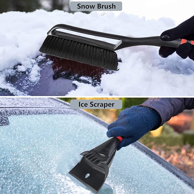 FOVAL 27" Snow Brush with Wider Ice Scraper (4.73" Width)(2 Pack), Snow Removal Car Brush with Comfortable Foam Grip for Cars, Trucks, SUVs, Windshield (Heavy Duty ABS, PVC Brush)