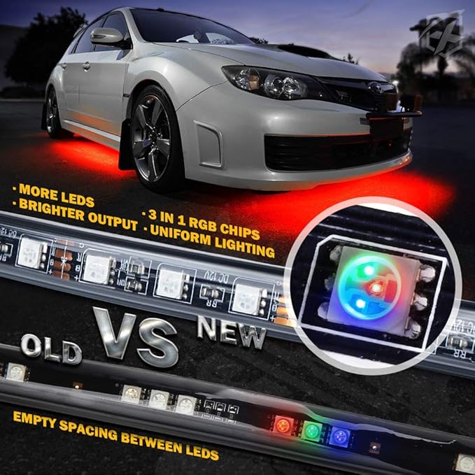 Car Underglow Kit, Xprite 4 Pcs Car Underglow Neon Accent Strip Lights 8 Color 252 LEDs RGB Sound Music Function with APP & Remote Control Underbody Light Strips for SUV Truck w/6FT Extension Wire