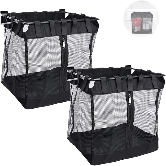 2Pcs Large Slatwall Baskets Mesh Slatwall Baskets with Zipper Mounted Storage Baskets Hanging Slatwall Accessories for Shops 