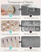Vlando 2 Layer Jewelry Box,Jewelry Organizer Storage Lockable Earring Organizer Removable Jewelry Tray with Watch Pillow for 