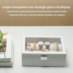 Bracelets Organizer Rods Bangles Display Holder, Clear See through Lid Leather Velvet Jewelry Storage Box Case for Women, 2 R