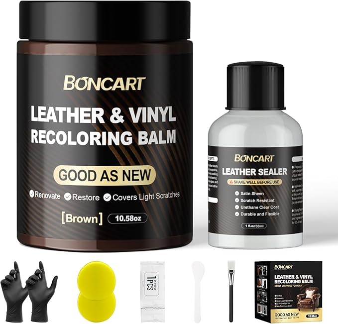 Leather Recoloring Balm with Leather Sealer, 10.58oz Leather Color Restorer, Brown Leather Repair Kit for Vinyl Furniture Sho