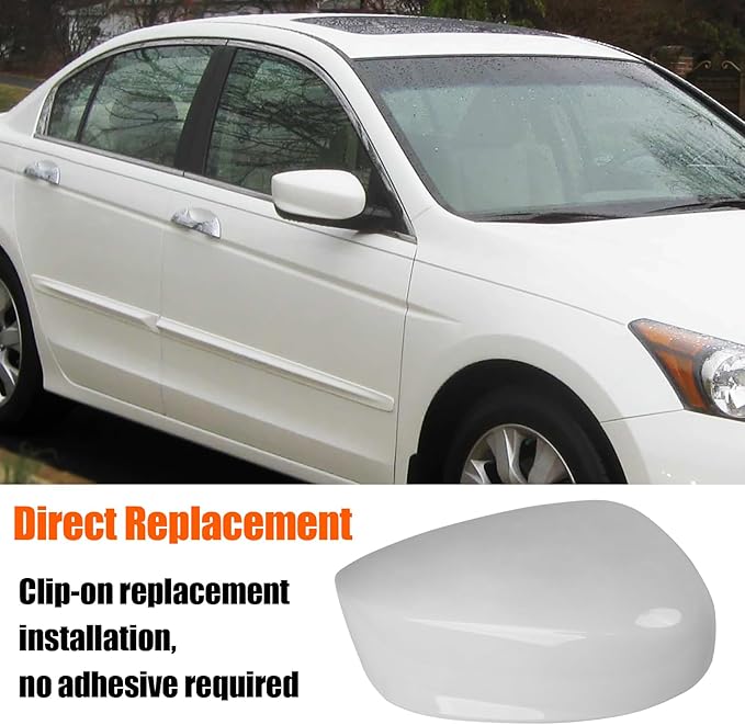 Yumzeco Compatible with Honda Accord Side Mirror Cover Trim 8th Gen 2008 2009 2010 2011 2012, White Door Rearview Mirror Caps Replacement for Honda Accord W/O Light Hole - Right Passenger Side