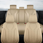 Leather Car Seat Covers Full Set, Breathable Faux Leather Seat Covers for Cars SUV Sedan Waterproof Beige