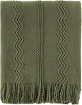 BATTILO HOME Olive Green Throw Blanket for Couch, Soft Army Green Blanket with Tassels for Home Decor, Decorative Knitted Thr