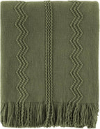 BATTILO HOME Olive Green Throw Blanket for Couch, Soft Army Green Blanket with Tassels for Home Decor, Decorative Knitted Thr