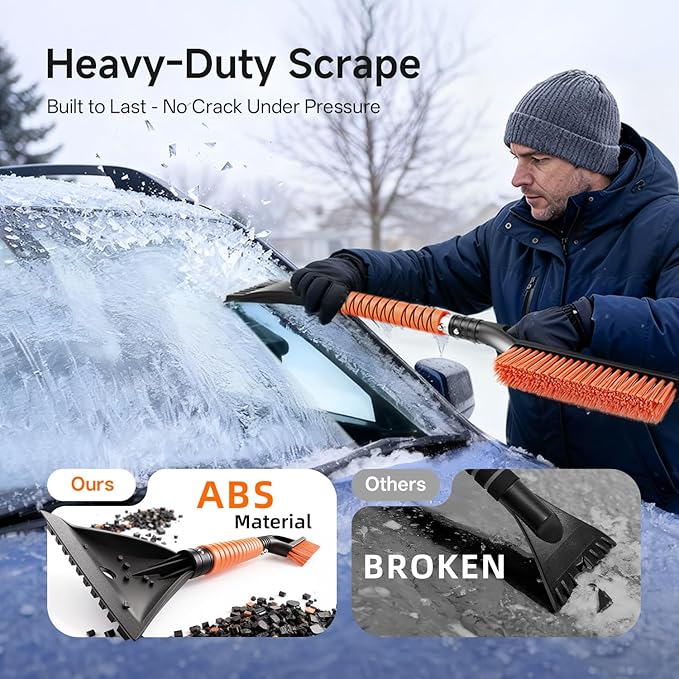 DMJN [2026 Upgraded 27'' Snow Brush and Ice Scrapers for Car Windshield [One-Wipe Clean] Detachable Snow Brush for Car with Ergonomic Foam Grip for Cars, Trucks, SUVs