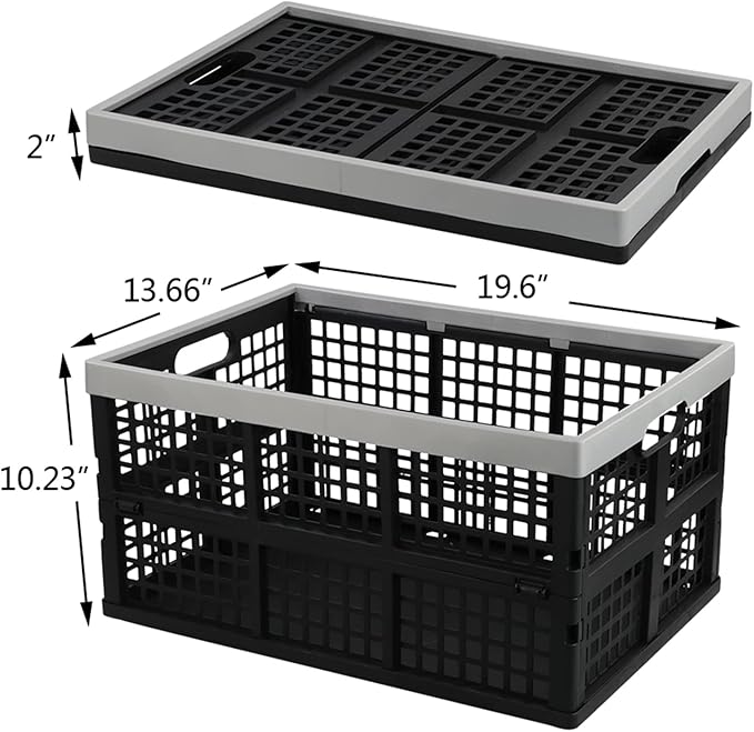 Kekow 3-Pack Black Plastic Collapsible Storage Basket, 42 L Folding Crates Storage