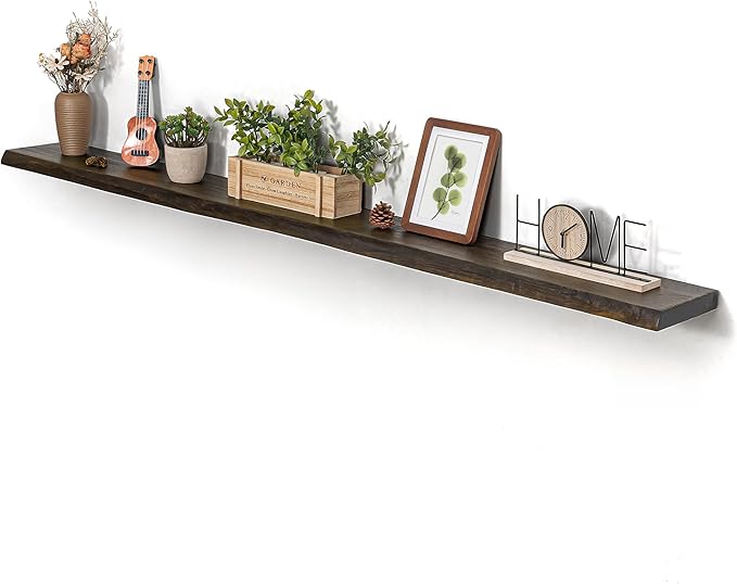 Dreamland 72 inch Floating Shelves for Wall Solid Elm Wood Live Edge Wall Mounted Shelves|Rustic Long Floating Shelves with I