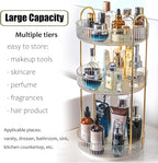 Rotating Makeup Organizer Countertop 3 Tier Lazy Susan Trays Clear Skincare Perfume Storage for Bathroom Counter Vanity, Tran