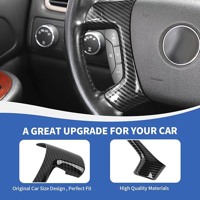 Carbon Fiber Steering Wheel Trim Cover Compatible with Chevy Silverado/Tahoe/Suburban/Avalanche/ESCALADE/GMC-Yukon/GMC-Sierra 2007-2013