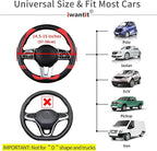Iwantit® Premium Grip Steering Wheel Cover with Anti-Slip Rubber Ring, Made of Carbon Fiber & Breathable PU Leather, Universa