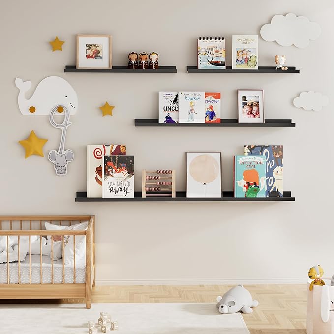 Fun Memories Picture Ledge Shelf, 36 Inch Floating Shelves Set of 2, Nursery Book Shelves for Toys Storage, Kids Bookshelf Wa