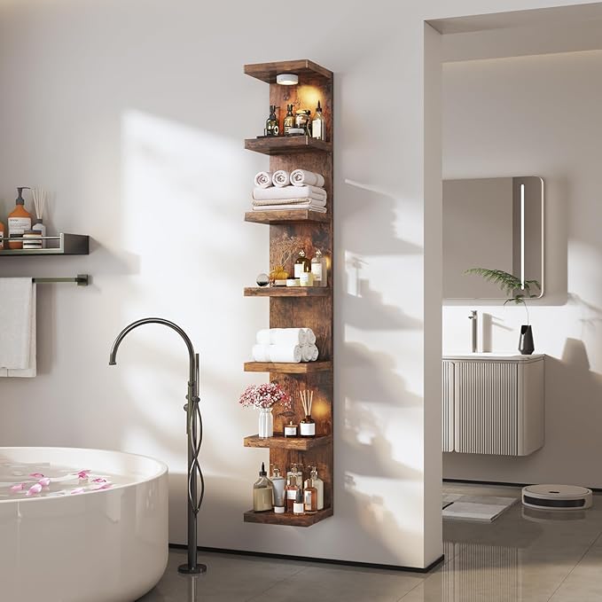 7-Tier Wall Shelf Unit with USB Rechargeable Led Light (Remote Controlled),Versatile Floating Display Shelves,Lack Style Wall