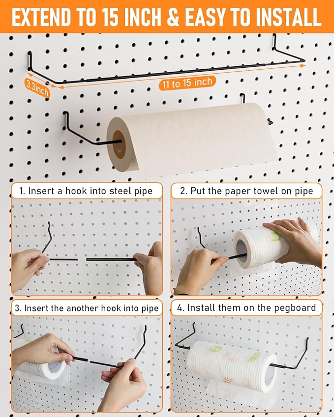 INCLY 30PCS Peg Board Organizer Accessories Kit, Pegboard Hooks Assortment with Bins, Cups, Wire Baskets and Paper Towel Hold