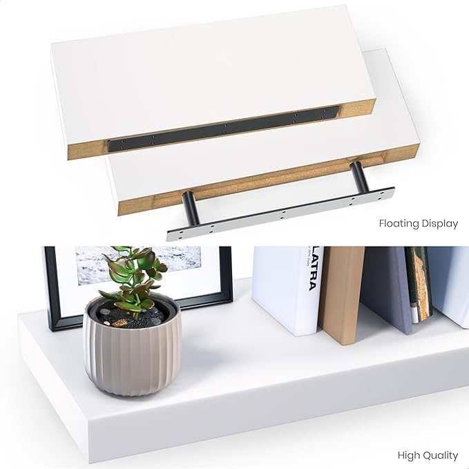 Ballucci Floating Shelves, 2-Pack 16" Wood Wall Shelf Set with Invisible Brackets for Bathroom, Living Room, Bedroom, Kitchen