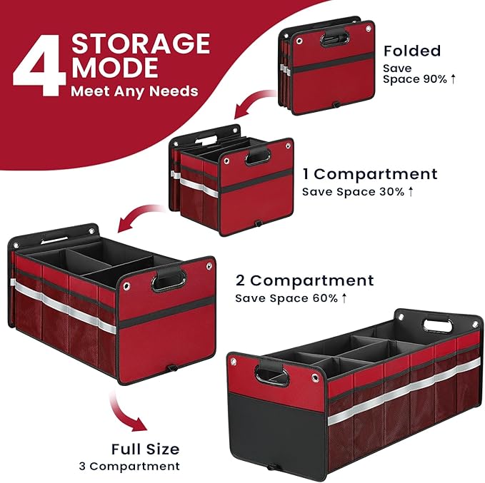 Car Trunk Organizer, Car Storage Organizer, Collapsible Multi Compartment for Car, Suv, Sedan, Truck, 100L, Extra Larger