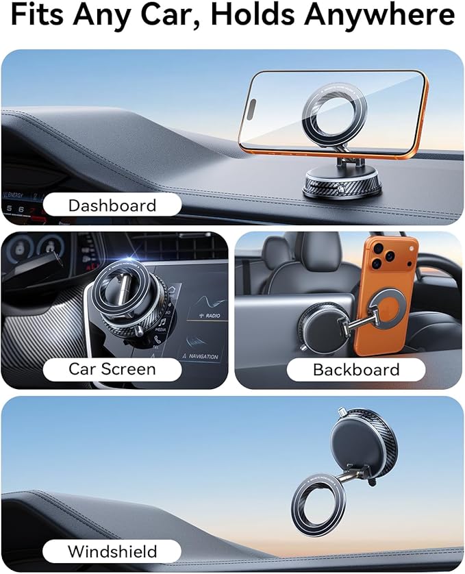 Upgraded Car Phone Holder for Magsafe [108+LBS Strongest Suction & 3000gf Magnetic] Vacuum Magnetic Phone Holders for Your Car 360° Adjustable Car Phone Mount for iPhone & Android Grey