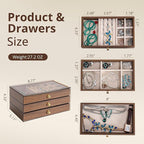 CLUQMEIK 3 Layer Acrylic Case Wooden Drawer Jewelry Organizer with Velvet Lining, Jewelry Box for Women and Girls to Store Ri