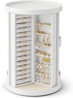 VLANDO 360°Rotating Jewelry Box,Earring Organizer Large Vertical Jewelry Organizer with 6 Necklace Hooks, Open Ring Display S
