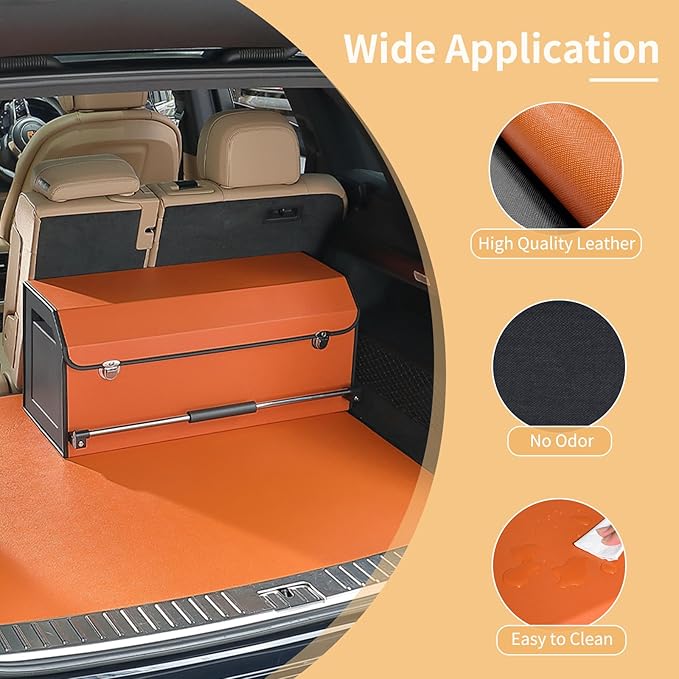 XCF Car Trunk Organizer for SUV, Collapsible Leather Car Storage Trunk Organizer with Lid and Sturdy Handle Car Trunk Leather