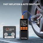 Faster Tire Inflator Portable Air Compressor, 150PSI Cordless Air Pump for Car Tires - 6000mAh & 12V DC, Rechargeable Smart Tire Pump with Digital Gauge &LED Light, Auto Shut-Off for Bike, Motor, Ball