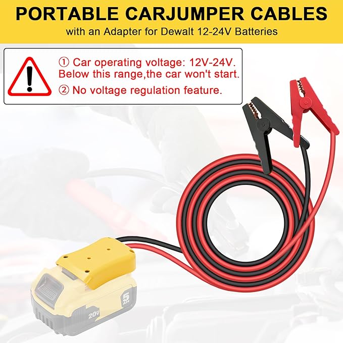 Jumper Cable Clamps for DeWalt 20V Battery Jump Starter, 3.28FT 8AWG Car Battery Jumper Cable with Adapter, Automotive Battery Booster Cable for Tools used to Jump Start a Car