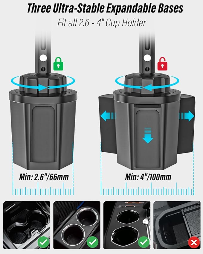 Aluminum Cup Holder Car Tablet Mount - [16" Height Adjustable] [Thick Case Friendly] Heavy Duty Truck Tablet Holder for Car Mount Accessories, for iPad Pro Air Mini, iPhone, Galaxy Tab, 6-15.6 Devices