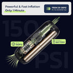 Woowind LP1 Bike Pump Portable Air Compressor, Tire Inflator for Car, 1 Minute Inflation, 150PSI Air Pump for Car Tires, Bikes, Motorcycles, Balls - with Digital Pressure Gauge
