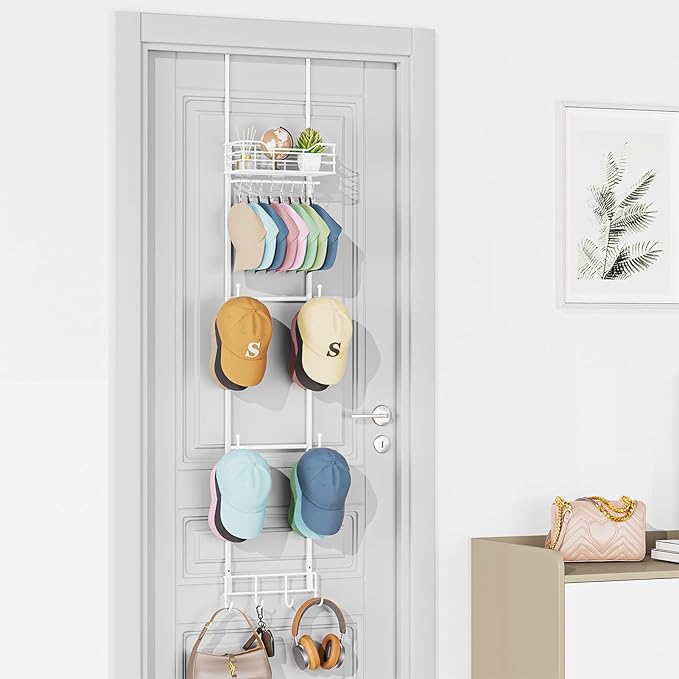VITVITI Over the Door Hat Rack Organizer, 4 Tier Cowboy Baseball Cap Hat Rack for Door Wall Mounted, Metal Over Door Hanging 