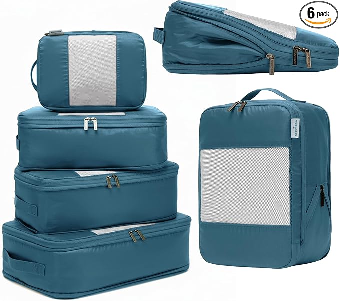 6-Pack Large Compression Packing Cubes for Travel - Lightweight Compression Packing Cube Set, Water-Resistant Luggage Organiz