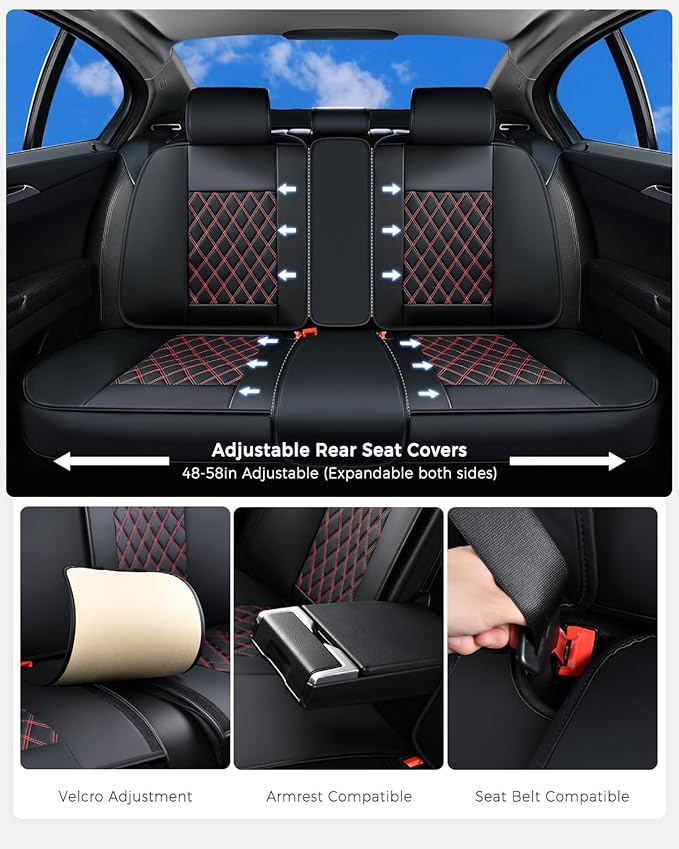 Huidasource Rear Seat Cover, Nappa Leather Back Seat Cover Velcro Adjustable, Compatible with Armrests, Seat Belts, Child Saf