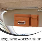 NUOBESTY Car Visor Organizer Clip with Pu Leather Tissue Holder and Sunglasses Case, Vehicle-Mounted Sun Visor Accessory for Travel and Commuting, Multifunctional Interior Pocket in Brown