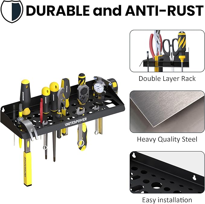 UNITEDPOWER Wall Mount Tool Storage Rack, Screwdriver Holder, Pliers Organizer, Wrench Utility Shelf, 51 Holes for Variety of