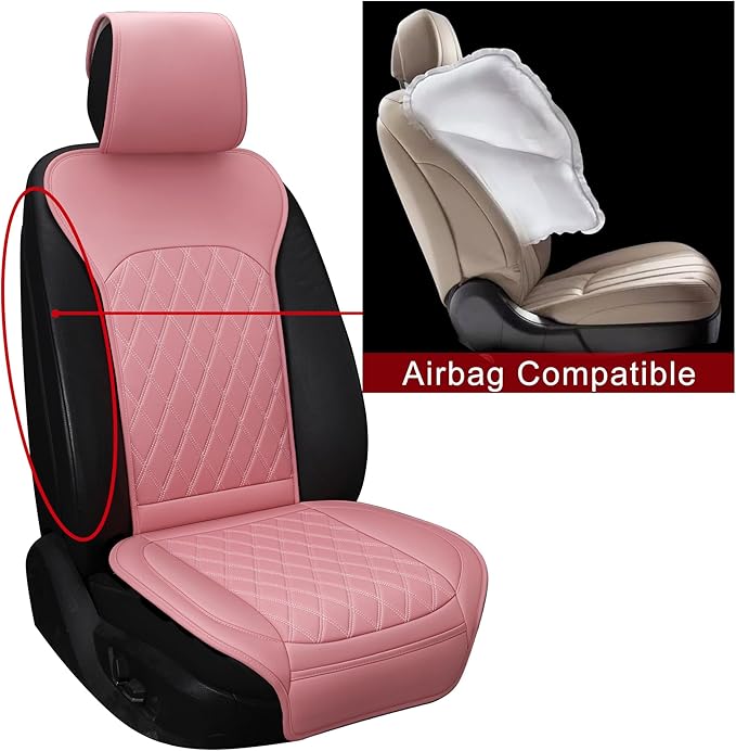 Sanwom Front Car Seat Covers - Leather Seat Covers with Storage Pocket and Two Belt Pads, Anti-Slip Waterproof Universal Seat