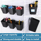 Namalu 12 Pack Peg Board Storage Bins with Labels and Hooks Square Box Shape Pegboard Cup Holder Accessories Pegboard Organiz