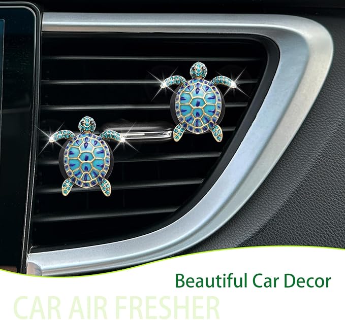 Sea Turtles Car Decor,Cute Beach Themed Air Freshener Vent Clips,2pcs Glamorous Blue Turtle Coastal Car Accessories Interior 