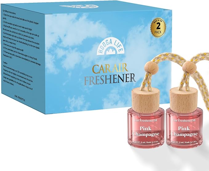 HoogaLife Car Air Freshener Diffuser 2 Pack Hanging Air Freshener Diffuser - Pink Sparkle Champagne Fragrance Oil Air Diffuse