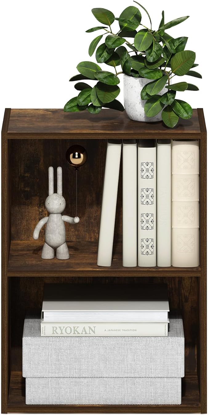 Furinno LUDER Book Shelf, 2-Tier Modern Bookshelf, Open Shelves Bookcase, 9" x 16" x 21", for Living Room, Bedroom, Home Offi