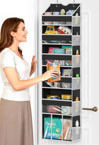 Over The Door Organizer Hanging - 6 Shelf Over Door Organizer with 6 Clear Front & 12 Side Pockets - 50LB Load Behind Storage