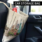 Car Trash Can, Cute Car Trash Bag, Hanging Car Organizer and Storage Bag, Trash Bin for Car Accessories, Vehicle, Travelling, Camping Luxury Cityscape Pattern