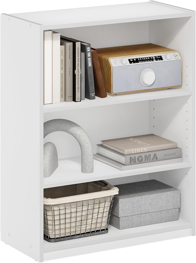 Furinno GEHRY Book Shelf, 3-Tier Bookshelf, Bookcase with Adjustable Shelves, 11.6 x 24.8 x 31.6, for Living Room, Bedroom, H