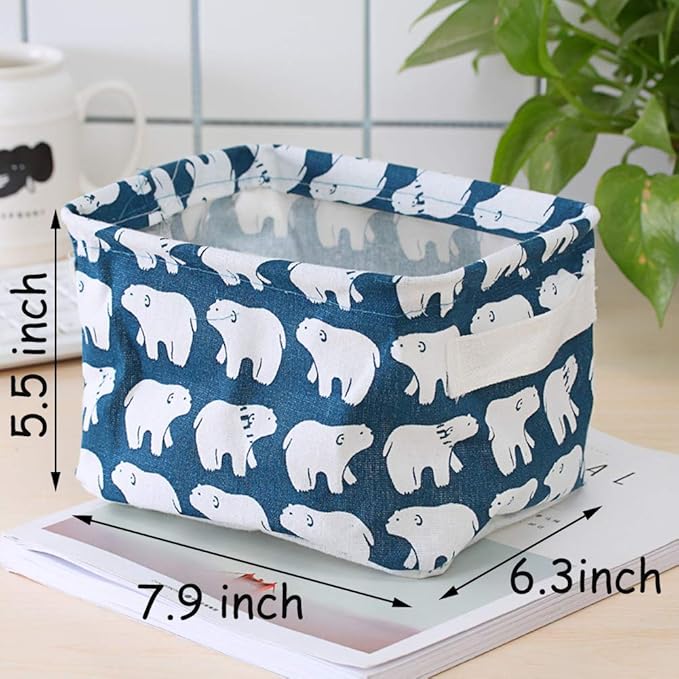 Foldable Storage Basket - Set of 6 Small Collapsible Canvas Containers Organizers with Handle for Home Decor or Storing Toys,