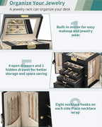 AKOZLIN 5-Tier Jewelry Box Leather Jewelry Storage Organizer with 4 Drawers Lockable for Women Girls Ring Necklace Earring Br
