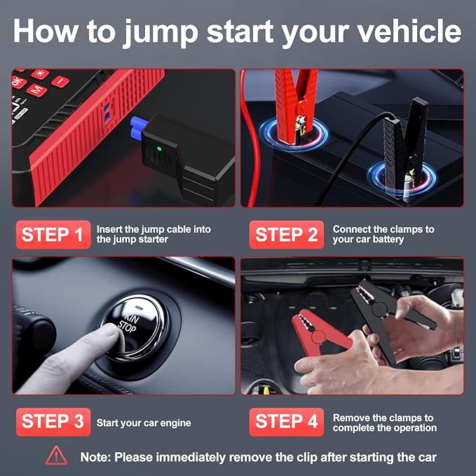 8000A Jump Starter with Air Compressor, 26800mAh Car Battery Jump Starter (All Gas/16.0L Diesel) with 150PSI Auto-Shutoff Tire Inflator, 12V Jump Box with Booster, Jumper Cables, Cigarette Lighter