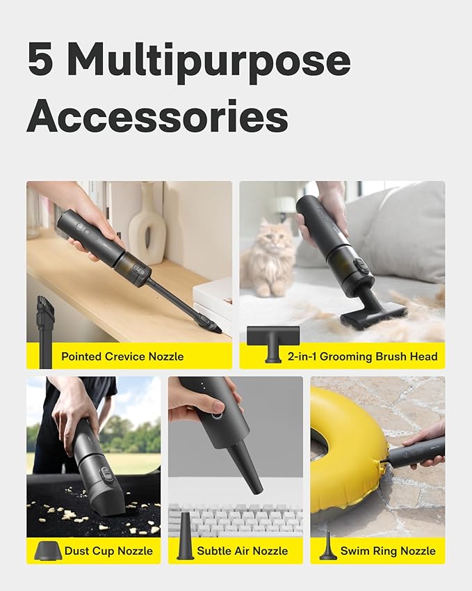 HOTO Handheld Car Vacuum Cleaner Cordless, 4-in-1 Portable Mini Vacuum with 20000Pa Strong Suction, Electric Compressed Air D