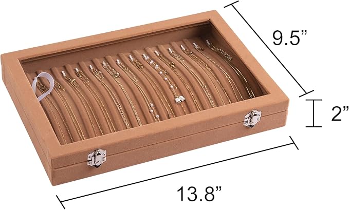 Frebeauty 15 Hooks Necklace Tray Velvet Neckalce Organizer with Clear Lid Lockable Necklace Holder Box Jewelry Organizer for 