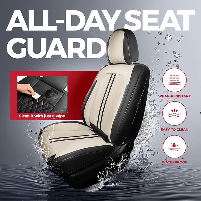 FREESOO Front Seats 2PCS Leather Car Seat Covers, Ultra Breathable Waterproof Seat Covers for Cars Trucks SUV, Carseat Protec