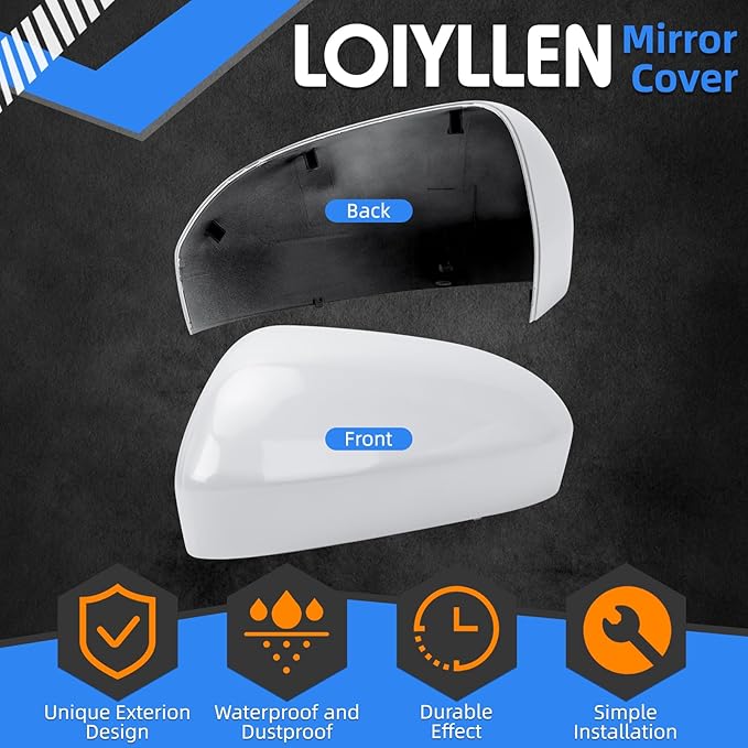 Driver Side Mirror Cover Replacement for Ford Fusion 2013 2014 2015 2016 2017 2018 2019 2020 2021 2022 - Left Side Mirror Covers, Rear View Mirror Cap Accessories Without Lamp, White