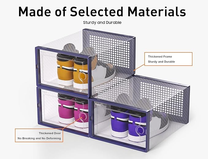 Kuject X-Large Shoe Storage Boxes Organizers Clear Plastic Stackable 12 Pack, Shoe Rack & Holder Substitute, Sneaker Containe